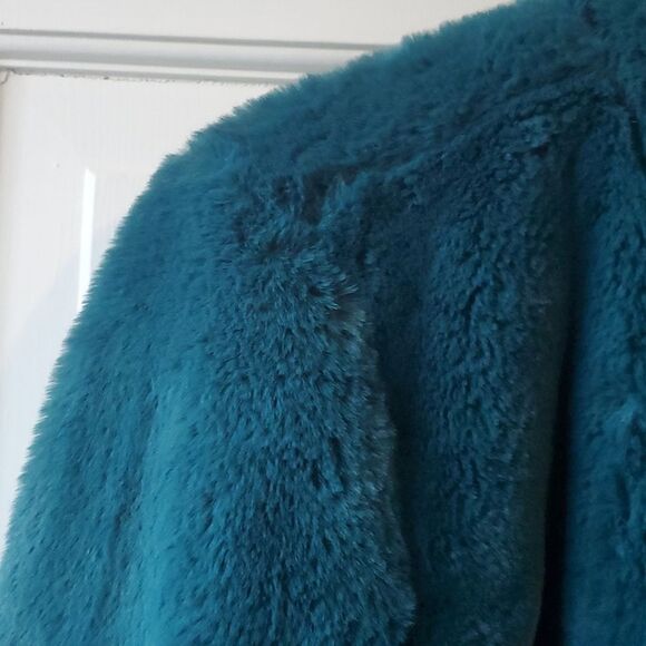 MAISON JULES FAUX FUR JACKET SIZE SMALL REVERSIBLE BLUE GREEN - Picture 3 of 12